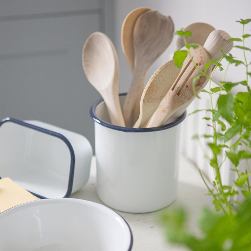Metal Round Utensil Crock, Blue