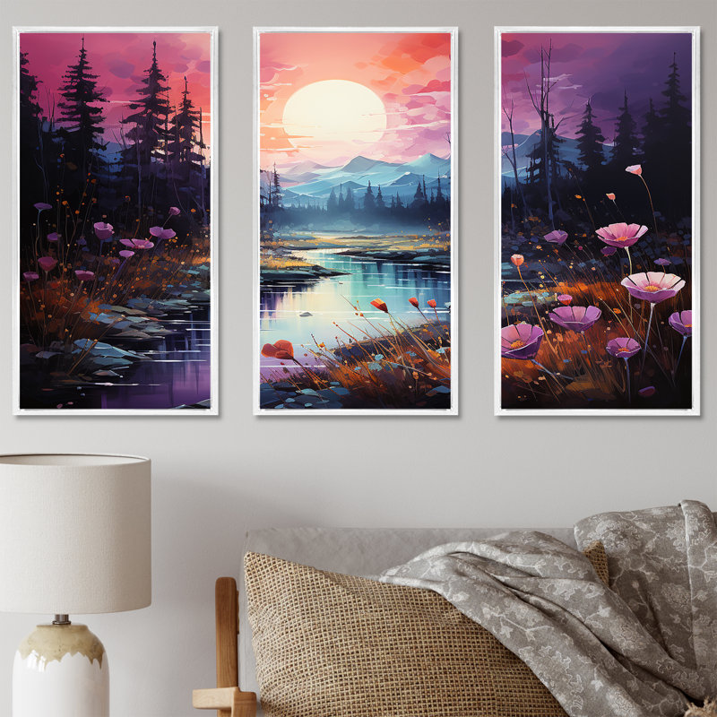 Art mural Northern Lights, H 40 po x l 60 po x P 1 po, Cadre flottant blanc