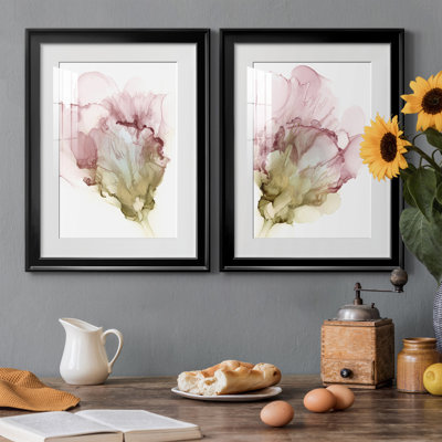 Fleur rose I - Estampe botanique vintage, encadrée sous verre, lot de 2, décoration murale pour salon et salle à manger