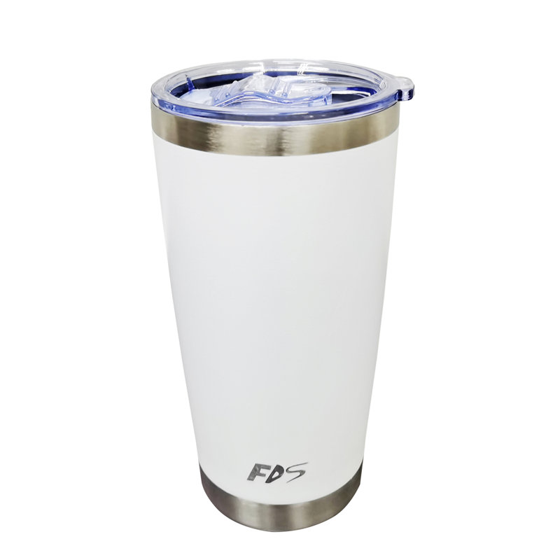 Tasse à café en acier inoxydable 18 oz isotherme FixtureDisplays®, tasse isotherme avec couvercle coulissant anti-dégâts, lavable au lave-vaisselle - blanc 15782