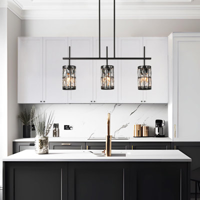 Baconton 3 - Light Kitchen Island Linear Pendant with Crystal Accents