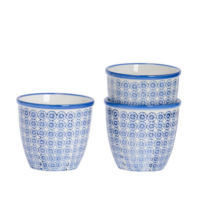 Nicola Spring Hand-Printed Plant Pots - 14cm - Navy - Pack of 3