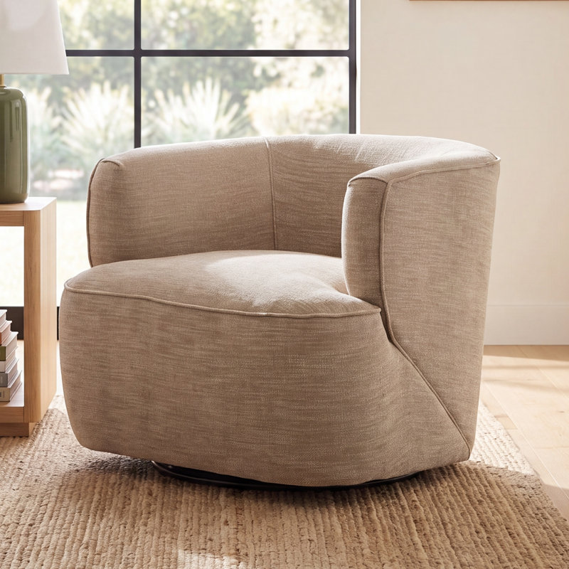Bronte Swivel Barrel Chair, Comal Azure Performance Textured Weave