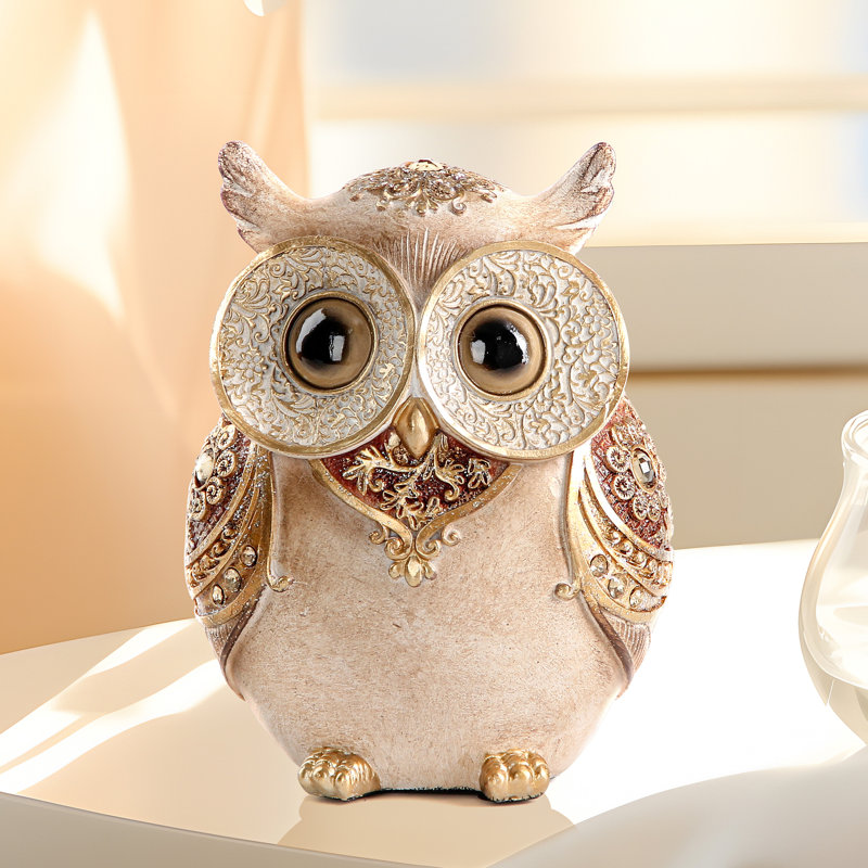 Statue antique hibou doré et brun