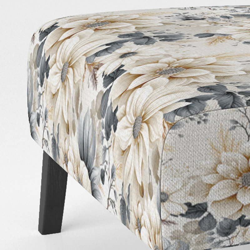 Ethereal White Chrysanthemum Boho Pattern II - Upholstered Cottage Accent Slipper Chair