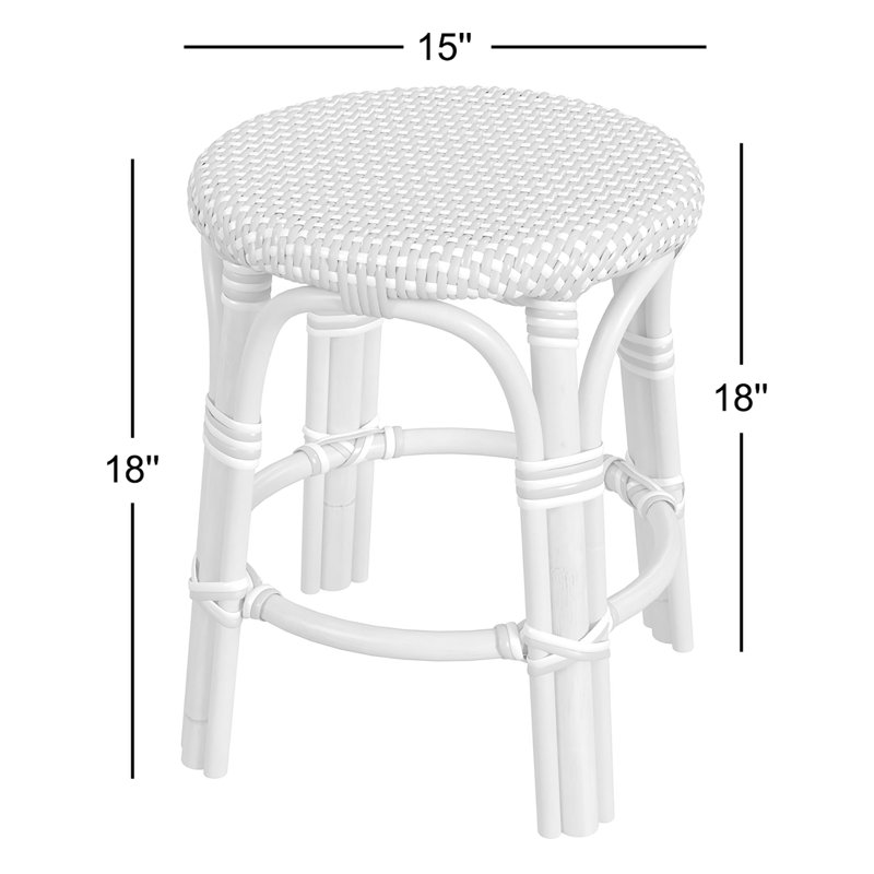 Tobias Rattan Dining Short Stool, White/Tan Dot/Natural Rattan Frame