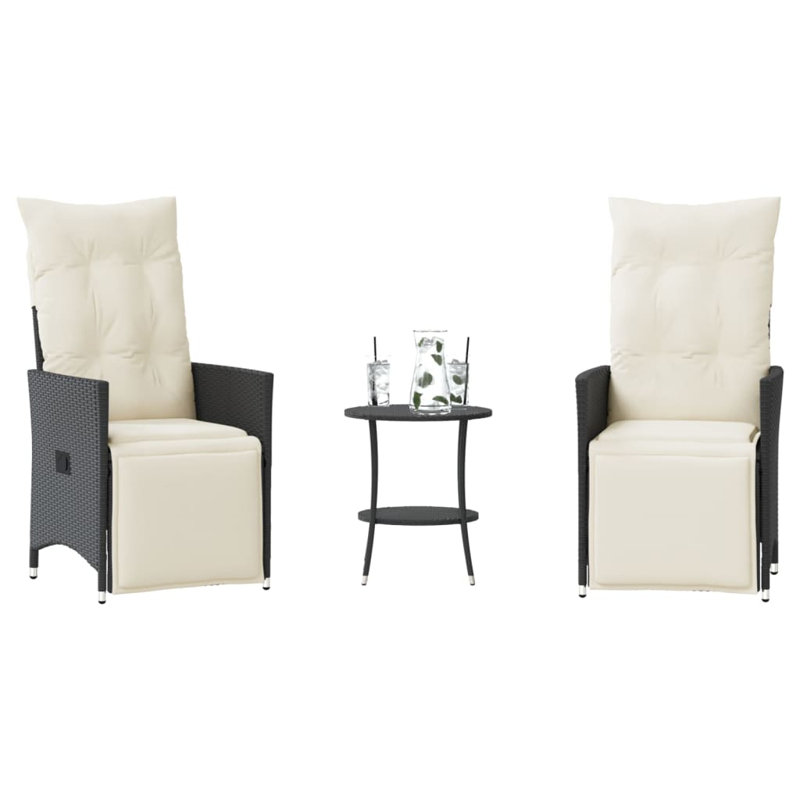 Ensemble bistro en rotin pour 2 personnes, Crème, crème, Noir