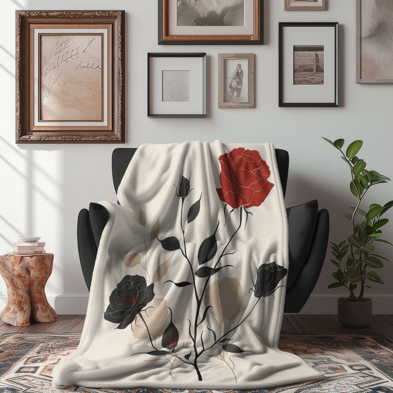 Elegant Red & Black Roses - Couverture sherpa de qualité supérieure 1 pièce, Grand lit