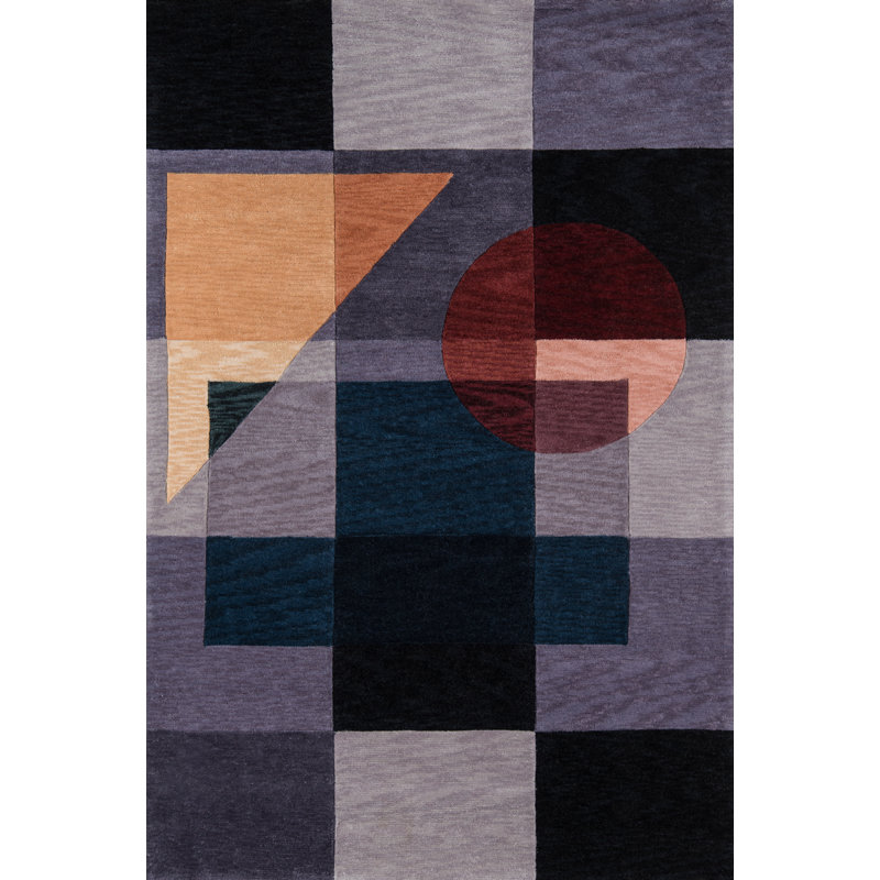 Tapis bleu touffeté à la main à motif géométrique Santangelo, Rectangle 5 pi x 7 pi 6 po
