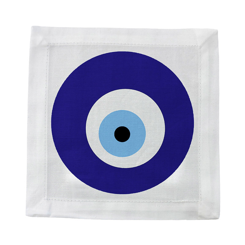 Evil Eye Hemstitch Cocktail 6" Linen/Cotton Napkin