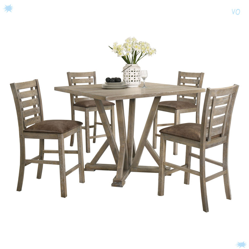 5Pcs Set Counter Table Set Square Counter Table Solid Wood Modern