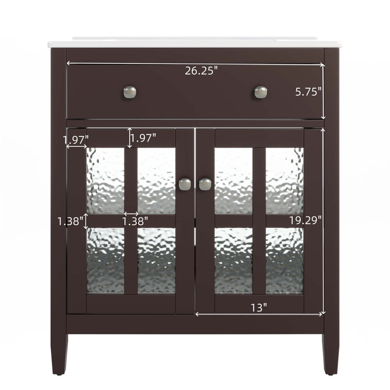 Meuble-lavabo de 30 po avec lavabo en céramique, tablette réglable et plateau basculant, Marron foncé