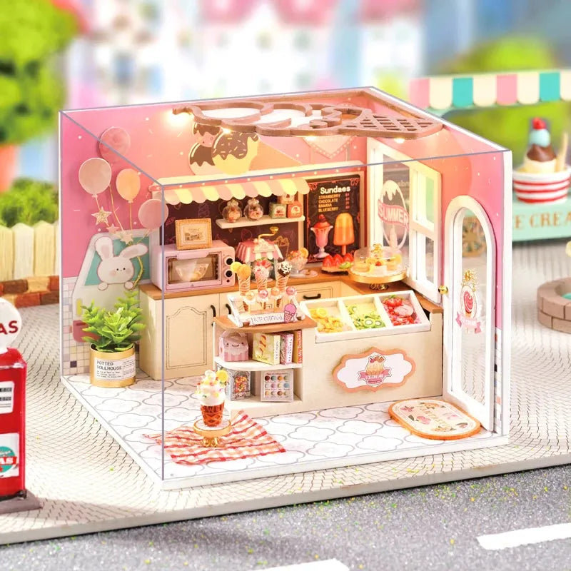 Ensemble de boîte de chambre miniature Wizardi - Ensemble de maison de poupée Ice Cream Shop