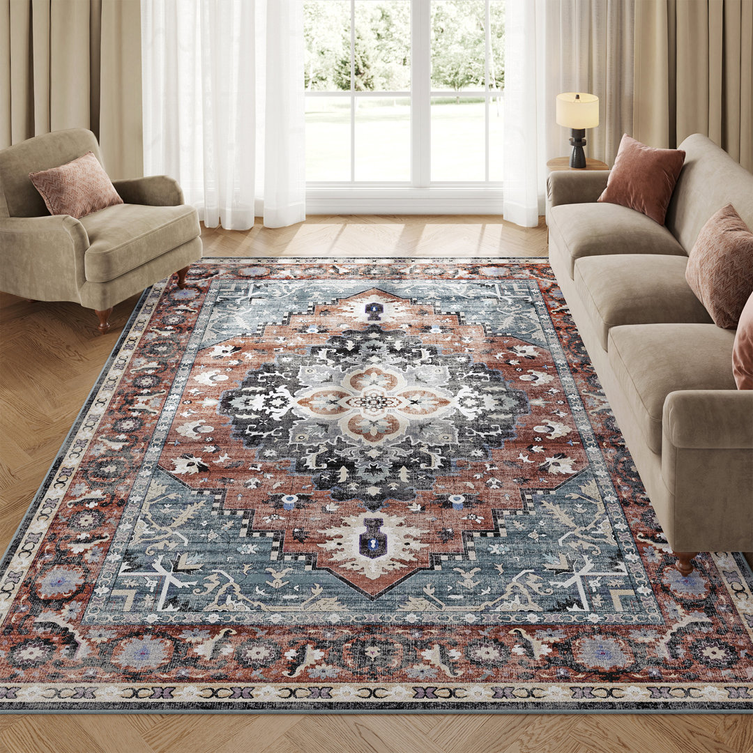 Autavia Area Rug, Non-Slip Carpet, Traditional Vintage Style, Machine Washable Bungalow Rose Rug 