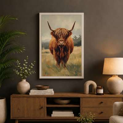 Highland Cattle Portrait Rustic - Wrapped Canvas