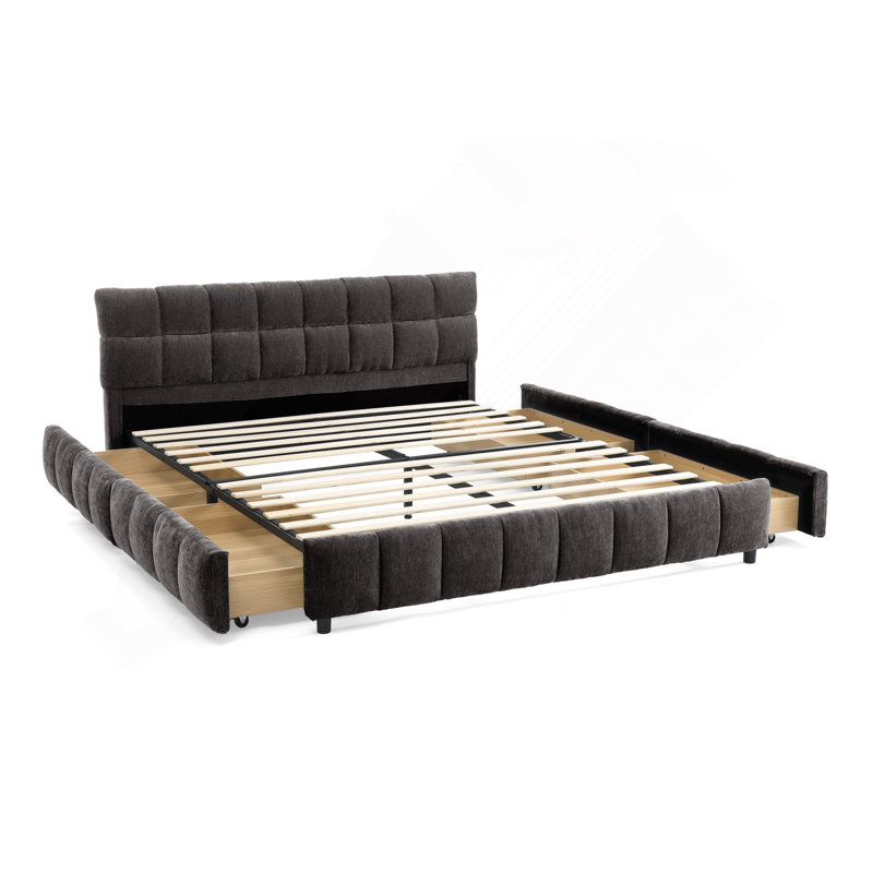 Queen Size Upholstered Bed ,Comfortable Upholstered Bed Frame, Chenille Fabric, With Headboard And Solid Bed Frame. With Drawer For Storage(88.5''*68.5''*31'')