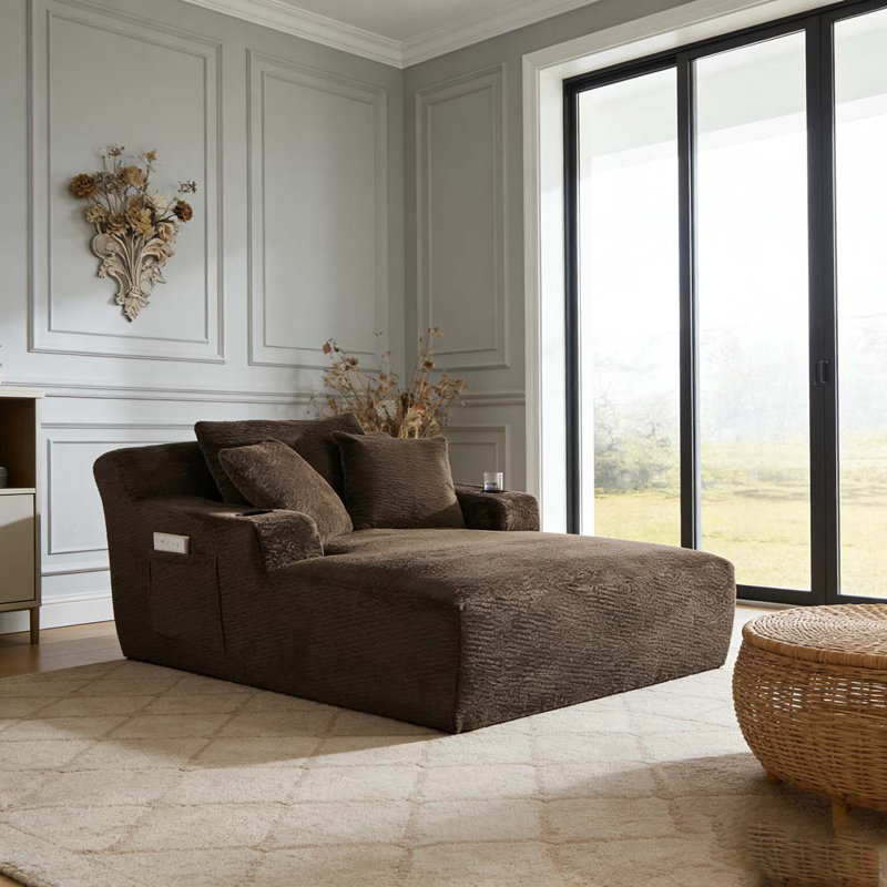 Oversized Chaise Lounge Chair Indoor, Dark Brown