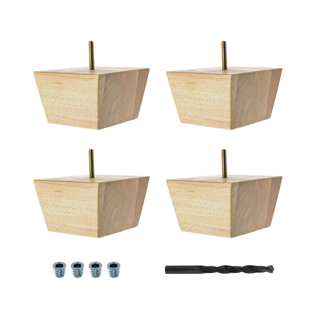Unfinished Solid Hardwood Square Bun Foot Leg, Pack of 4 (Set of 4) Architectural Products by Outwater L.L.C. 