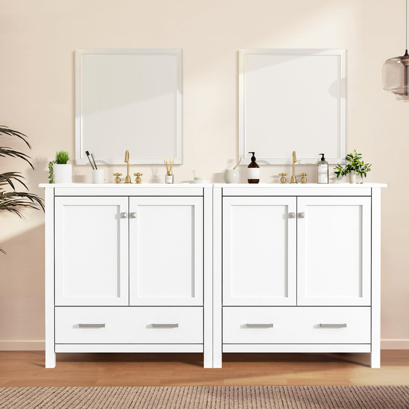 Ensemble de meuble-lavabo moderne 60 ", meuble-lavabo double séparé avec double lavabo en céramique (miroir non inclus)