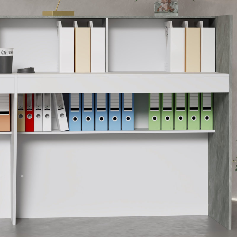 Modern Reception Desk With Marble Finish And Ample Storage