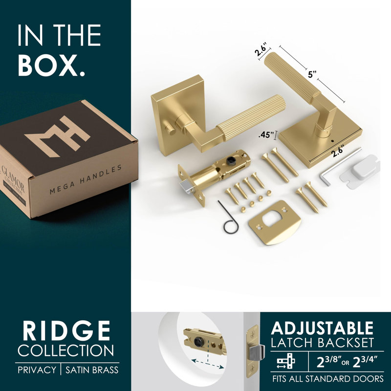 Paquet de 1 poignée de porte d'intimité Mega Handles Ridge, Paquet de 1, Laiton satiné, Confidentialité