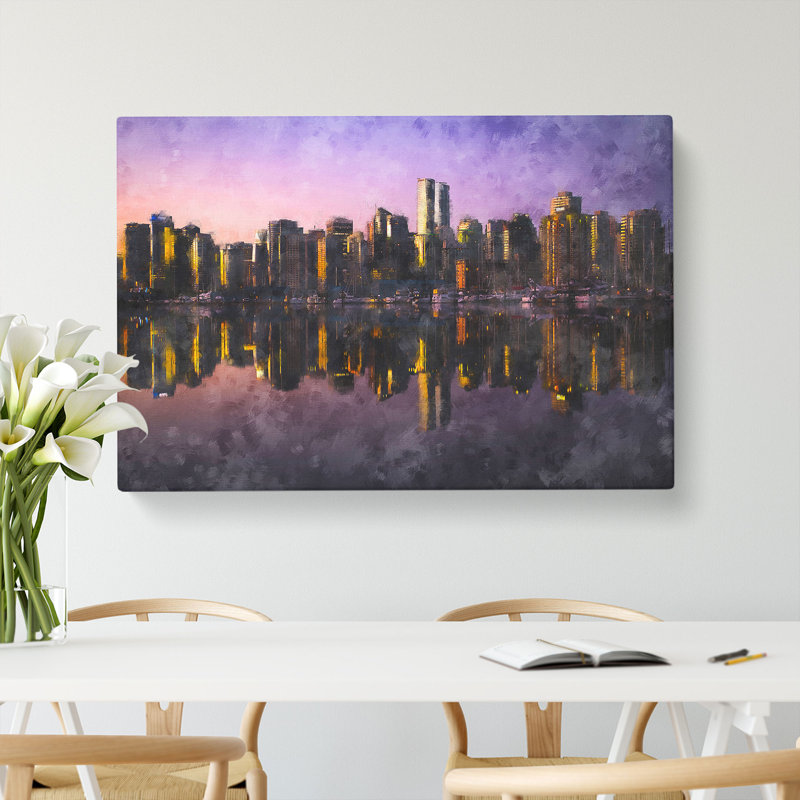 Sketch Of The Vancouver Skyline Painting - Wrapped Canvas Print, 40cm H x 60cm W x 3cm D