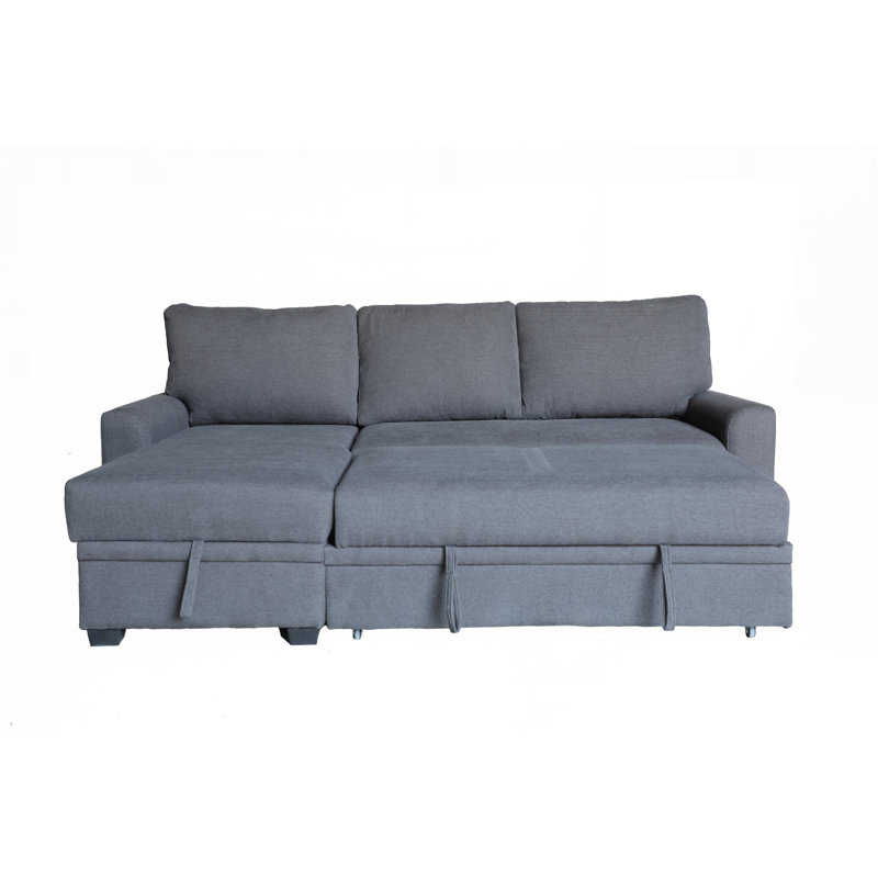 Namir 90.5"W Gray Flannel Fabric Sleeper Sectional With Left-Facing Storage Chaise,  Gray Fabric