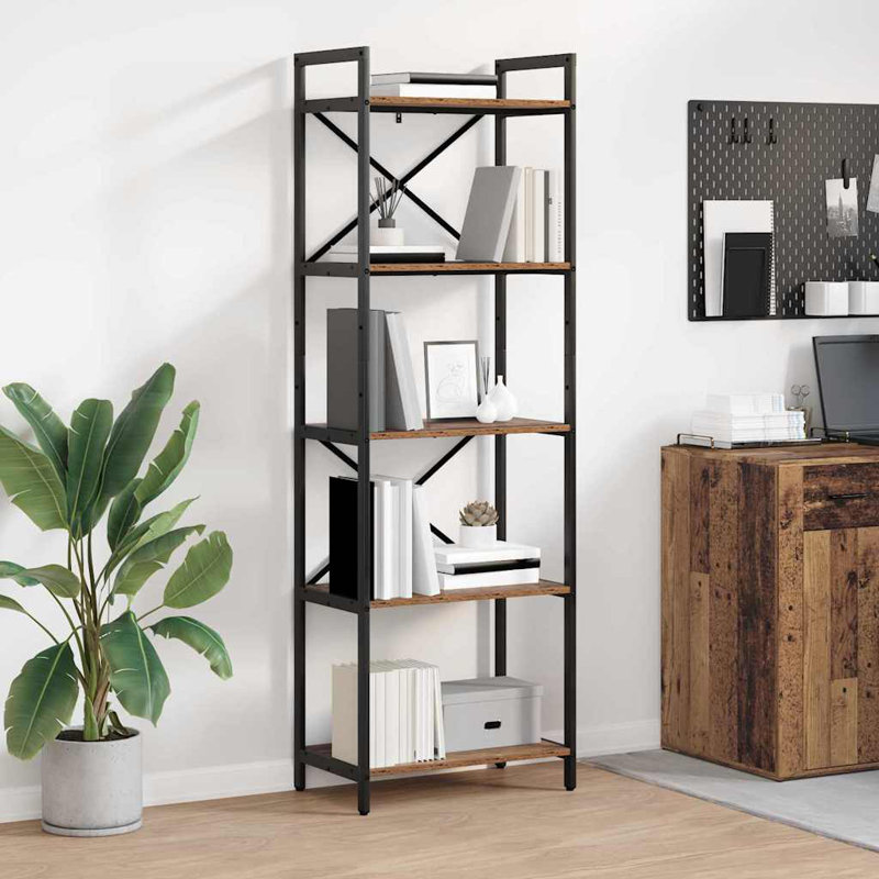 171 cm H x 56 cm W Steel Etagere Bookcase, Old Wood