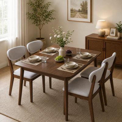 This 5-Piece Light Grey Dining Set Is Designed To Seat 4 People. Consisting Of A Mid-Century Modern Kitchen Table And Coordinated Chairs, It Blends Stylish Looks With Great Practicality For Home Use.