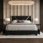 Lit plateforme double avec rangement en velours bleu marine-672306925-672306920