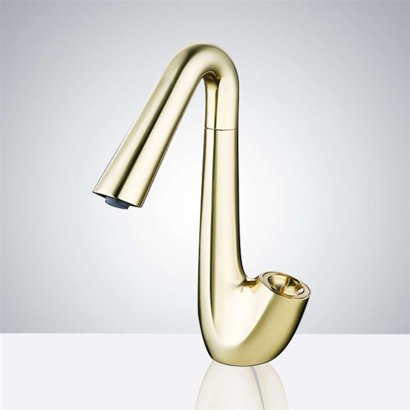Gold Deck-Mount Commercial Touchless Faucet with Motion Activation