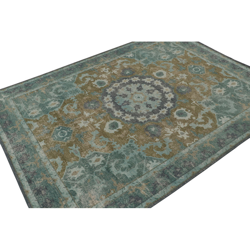 Oriental Hand-Knotted Rectangle 9'2" x 12' Cotton/Wool Area Rug in Blue/Yellow