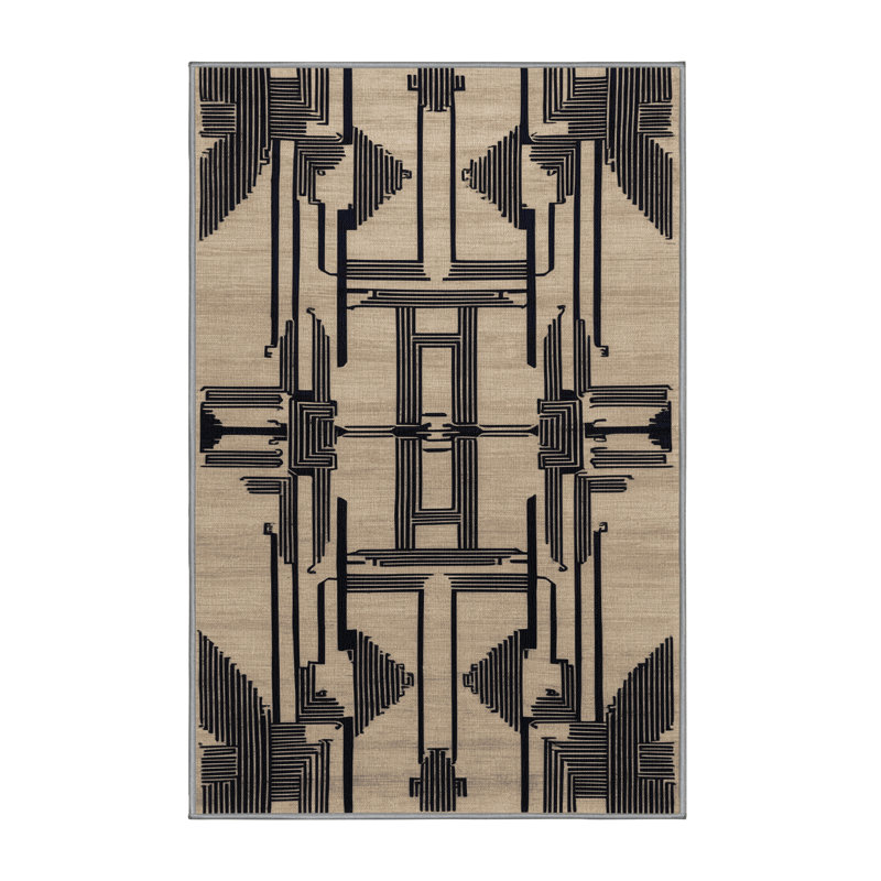 Machine Washable Art Deco Grey Area Rug, Rectangle 5' x 8'