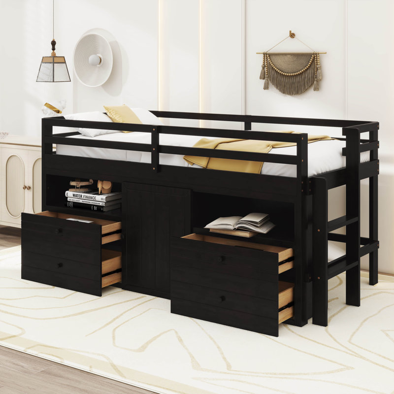Jonee Loft Bed With 4 Drawers, Espresso