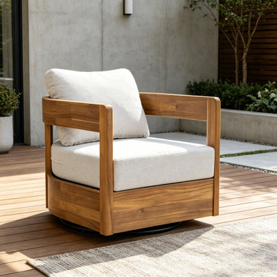 Fauteuil club d'extérieur pivotant en bois