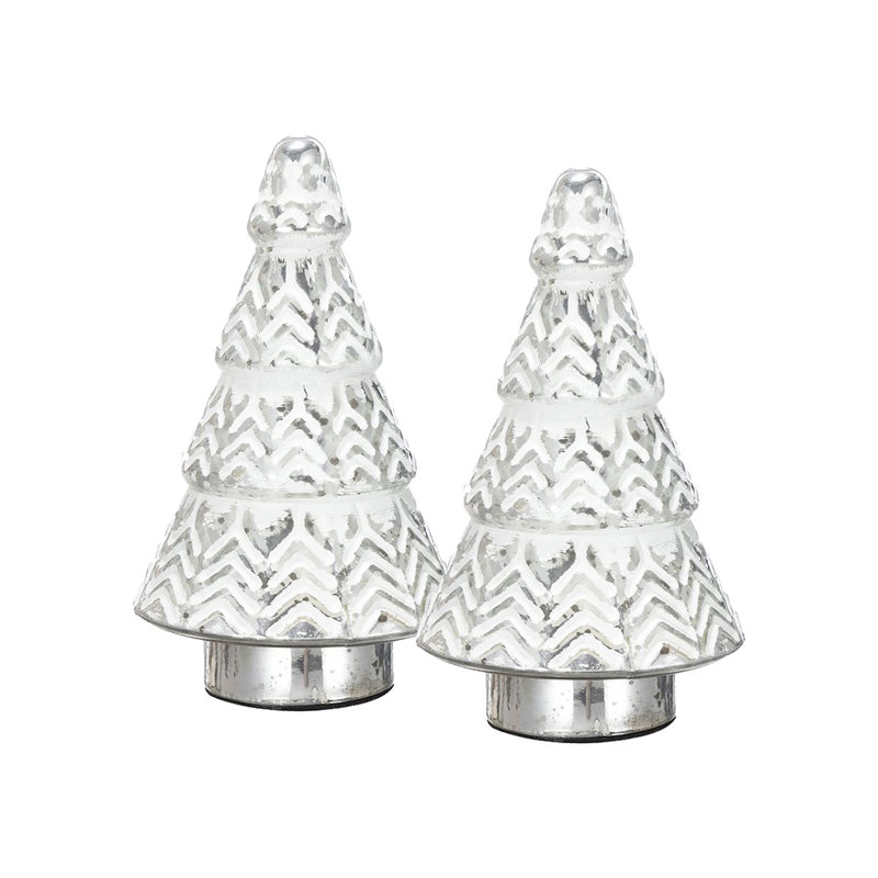 Mercury Glass Tree - Set of 2 - 4.5" x 4.5" x 7.75"H - Silver