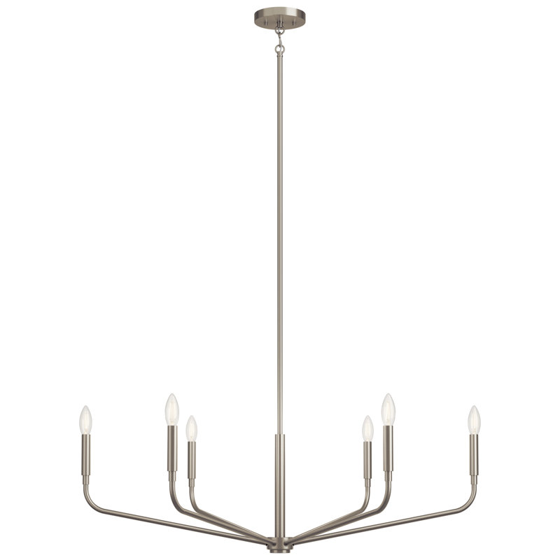  Lustre classique / traditionnel en acier à intensité variable, Nickel brossé, 6, H 18,25 po x l 38 po x P 38 po