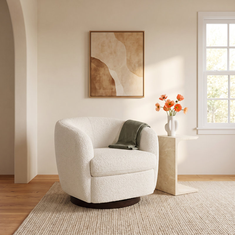 Marcy Upholstered Swivel Barrel Chair, White, Black