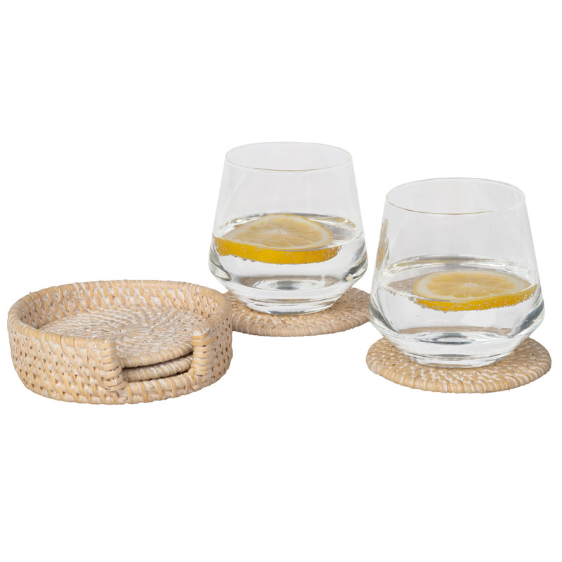 Woodside Round Coaster Set with Holder, Beige