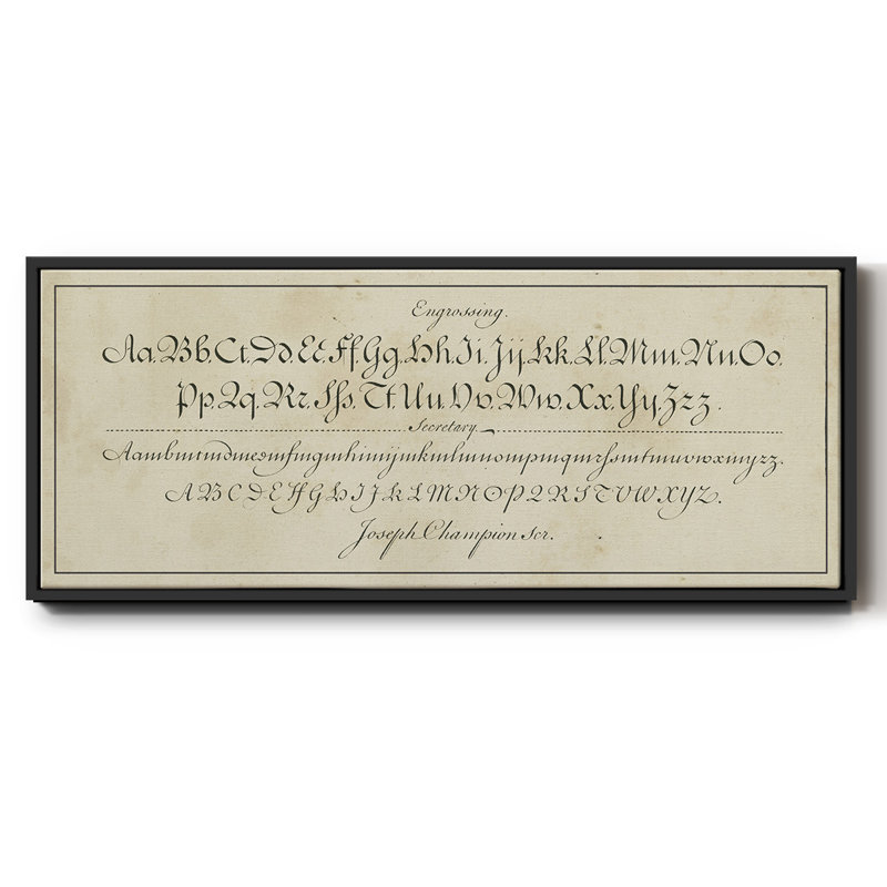 " Manuscript Sampler V ", 14.5" H x 26.5" W x 1" D, Black Framed Canvas