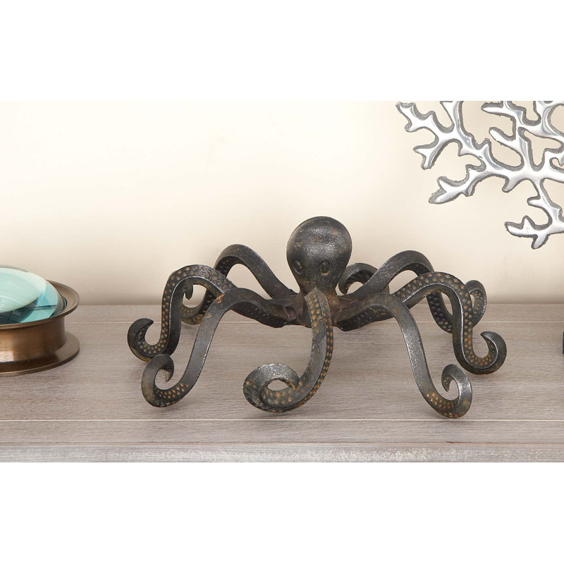 Cummins Metal Octopus Decorative Black Sculpture with Long Tentacles and Suctions Detailing