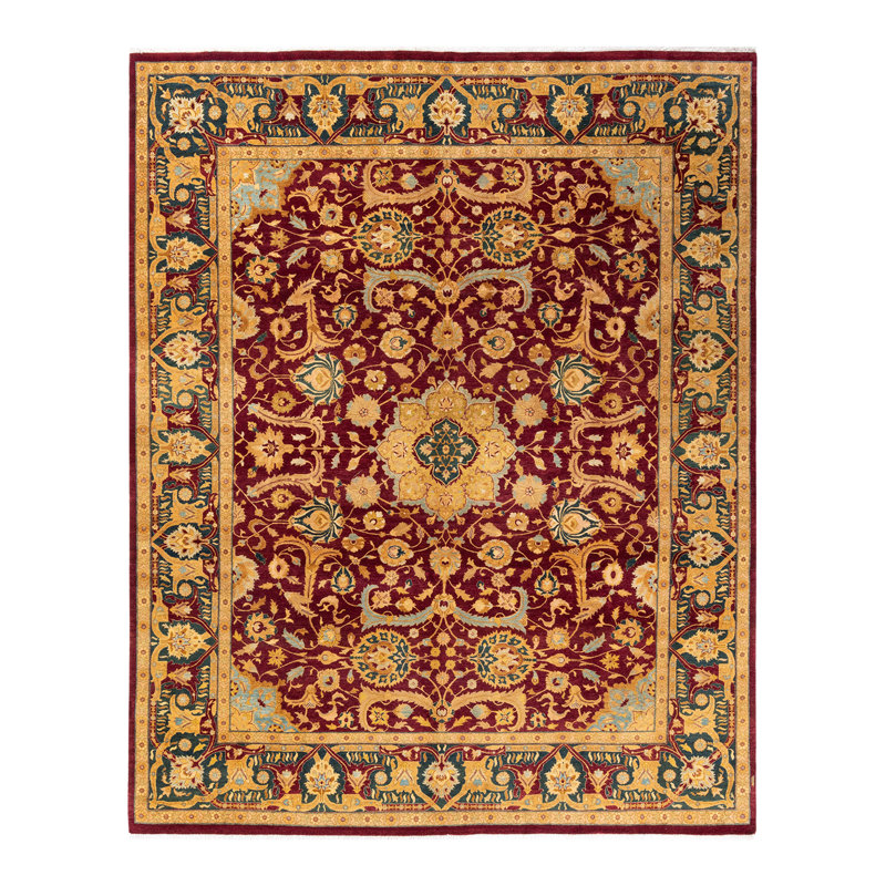 Tapis unique noué à la main Keenan - Bourgogne, 8 pi 2 po x 10 pi 2 po