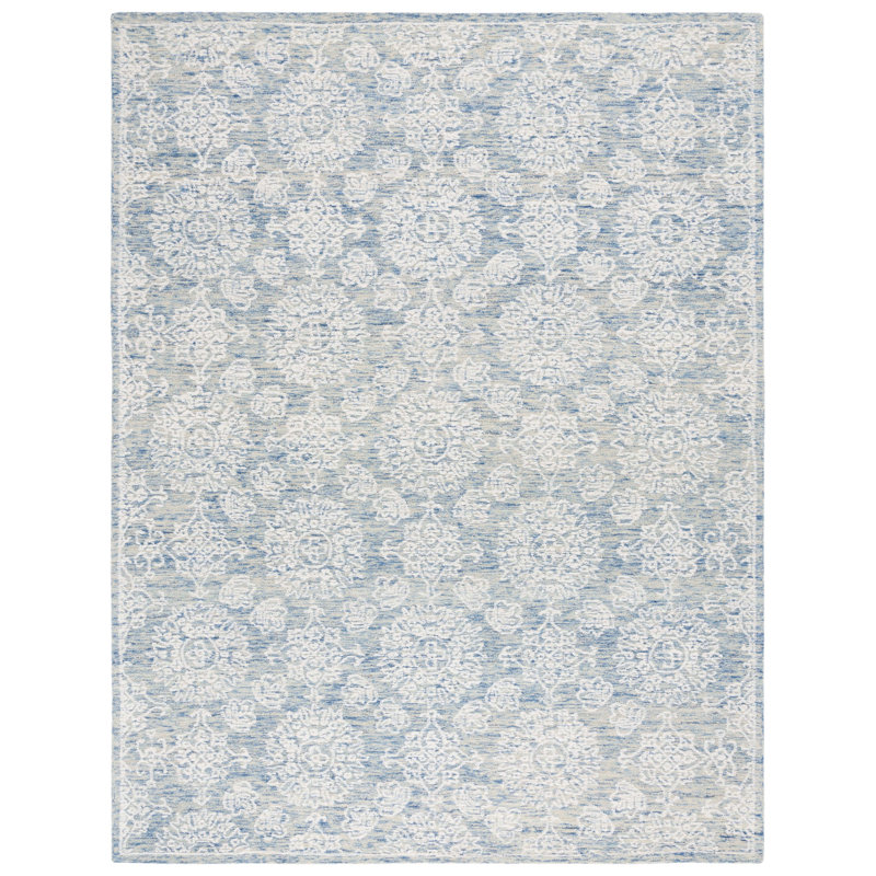 Rashea Ebony Hand Tufted Wool Cotton Floral Rug in Blue/Ivory, Rectangle 8' x 10'