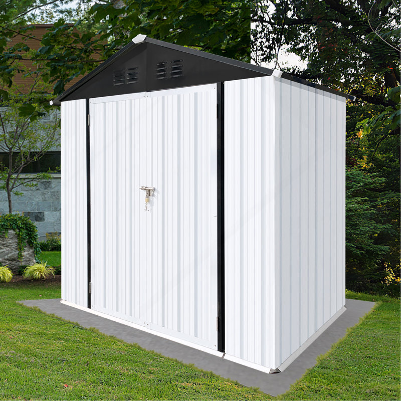 L'espace de rangement extérieur offre un toit Apex avec portes coulissantes, H 75,6 po x l 70,1 po x P 46,4 po, Blanc