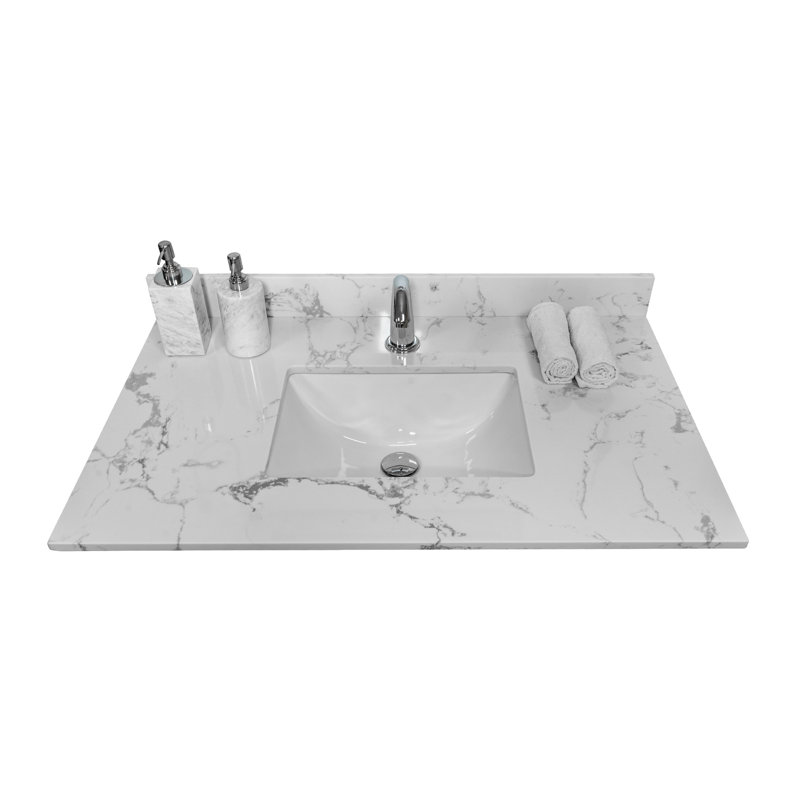 31 po. Comptoir de meuble-lavabo en pierre 31 po - Teinte de marbre blanc avec lavabo en céramique encastré 31 po. Pierre d'ingénierie comptoir et dosseret