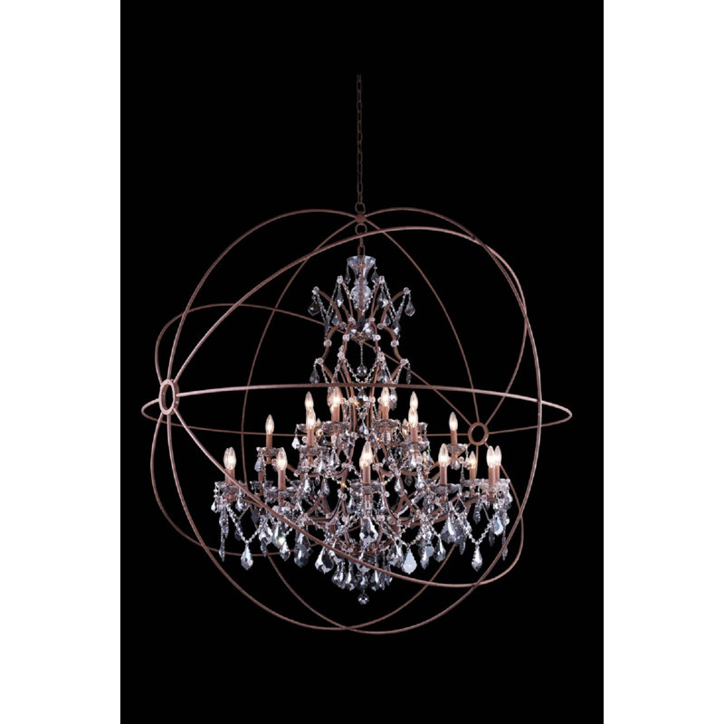 Lustre sphérique unique à 25 lumières Mendelson, Or français, Noir fumé