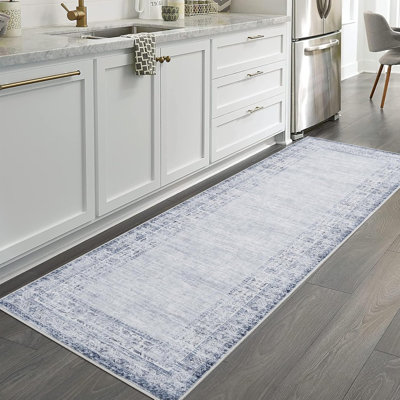 Tapis de couloir à bordure rétro lavable 2 x 6 antidérapant, à poils courts, résistant aux taches et aux taches de Boho, pour couloir de cuisine, salon, chambre à coucher, taupe / brun.