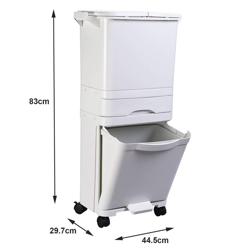 Glastenbury Plastic Manual Lift Multi-Compartment Rubbish & Recycling Bin - 42L, White