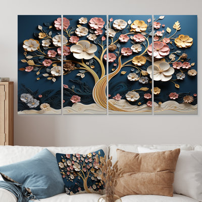 Orchidée rose et bleue, ensemble de 4 pièces d'art mural Garden of Branches