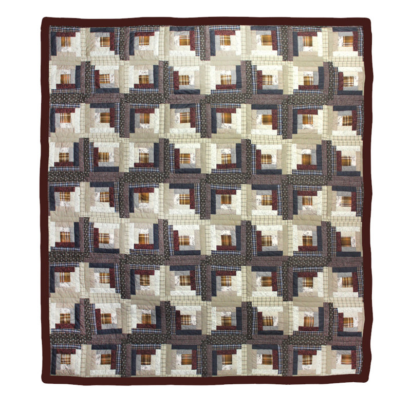 Log Cabin Rustic Cotton Patchwork Quilt, Super Queen